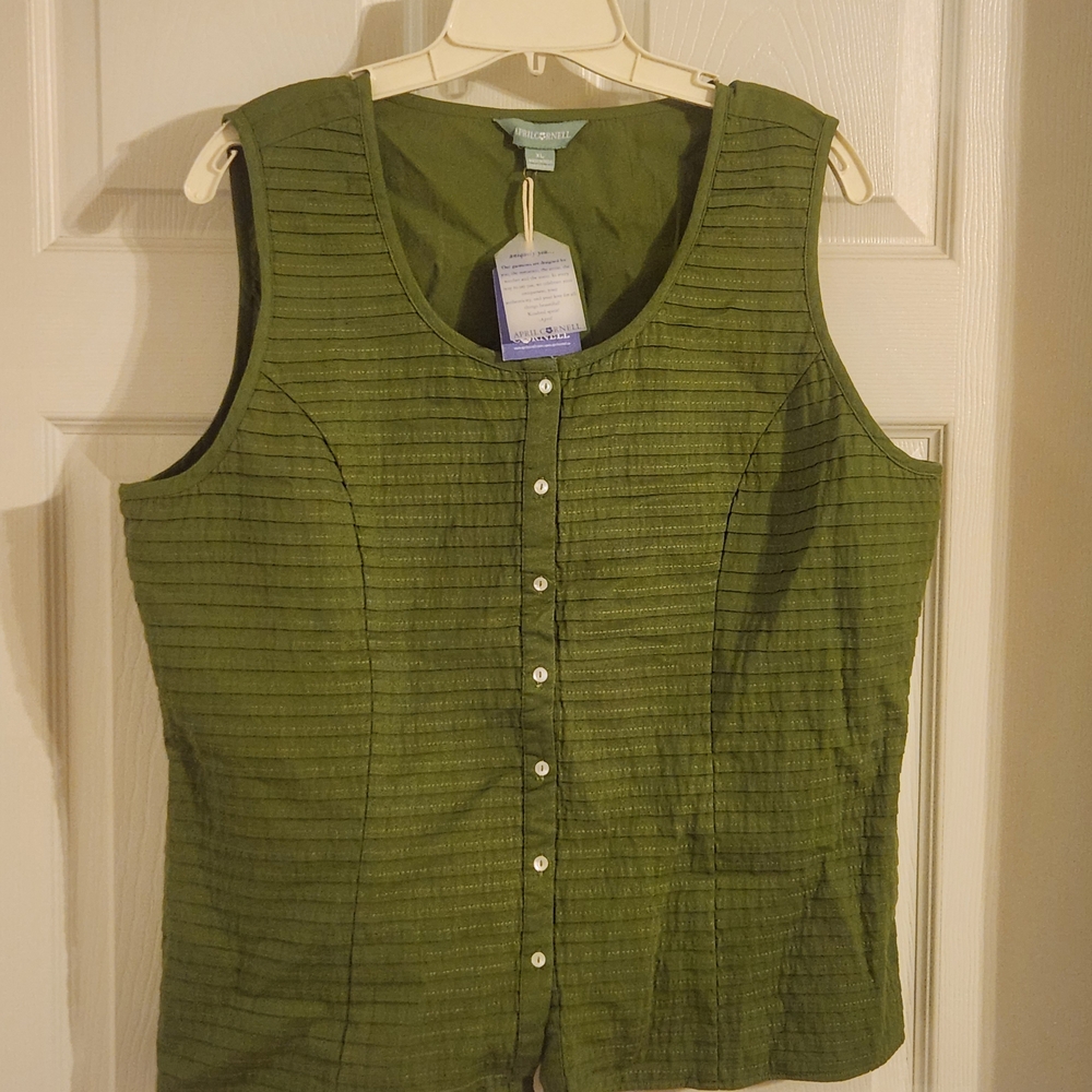 April Cornell Audrey Pleated Camisole Women’s XL Green NWT